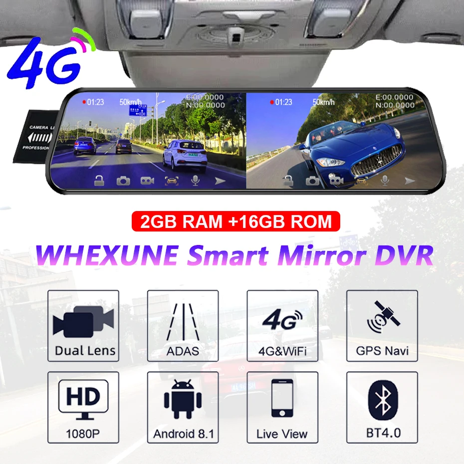 WHEXUNE 4G Android 8,1 ADAS 1" камера заднего вида медиа видеорегистратор Автомобильный видеорегистратор dashcam gps навигация 1080P wifi
