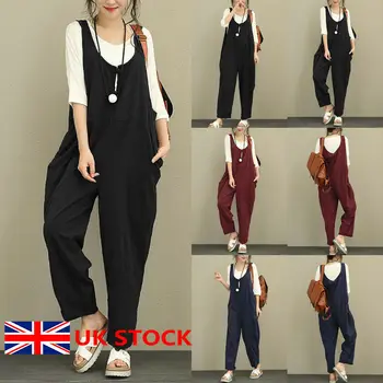 

2019 New Oversized Women Strap Linen Cotton Jumpsuit Casual Dungaree Loose Harem Playsuit Trousers Overall Long Pant Plus size