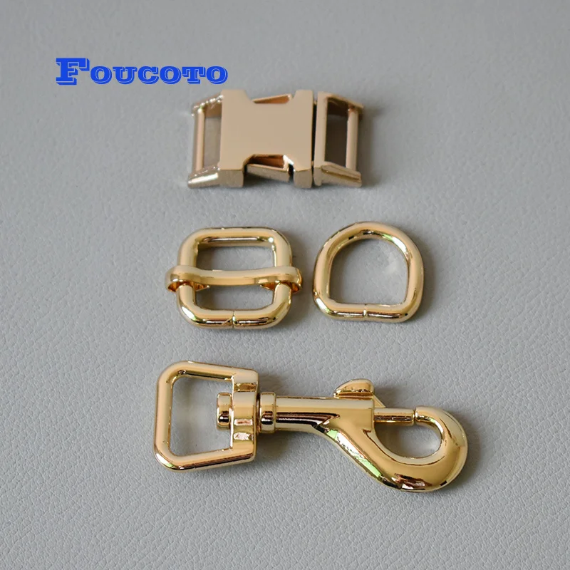 100 sets Metal D rings sliders release buckles 15mm webbing for dog collar adjuster straps belt buckles DIY leather accessories