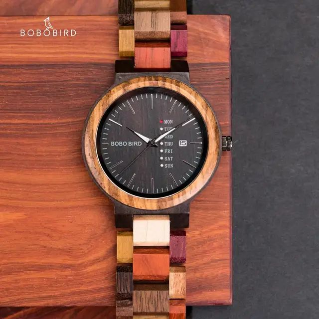 BOBO BIRD Couple Wooden Watch Luxury Brand Wood Timepieces Week Date Display Quartz Watches for Men Women Unique Family Gift 2