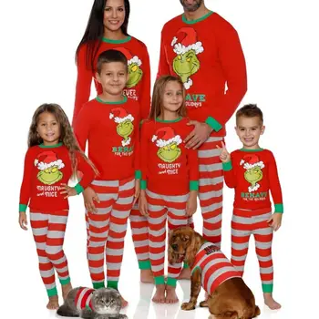 

Pyjamas Christmas Family PJs Matching Set Autumn Dad Mom Cartoon Striped Sleepwear Nightwear Xmas