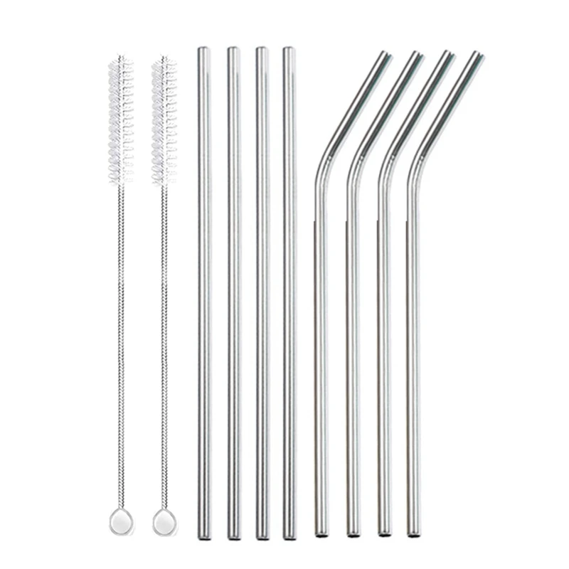 Eco-Friendly Reusable Stainless Steel Drinking Straws Set with Cleaner Brushes
