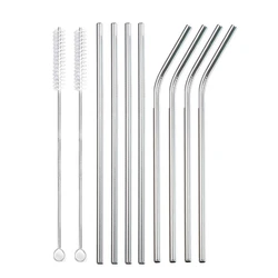 Eco-Friendly Reusable Stainless Steel Drinking Straws Set with Cleaner Brushes (8Pcs Silver C)