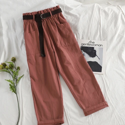 rust red pants Neploe/корейские новые женские брюки с высокой талией, однотонные прямые брюки карго, Свободные повседневные штаны Harajuku, уличные джоггеры, Pantalon Mujer 90236 - Цвет: rust red pants