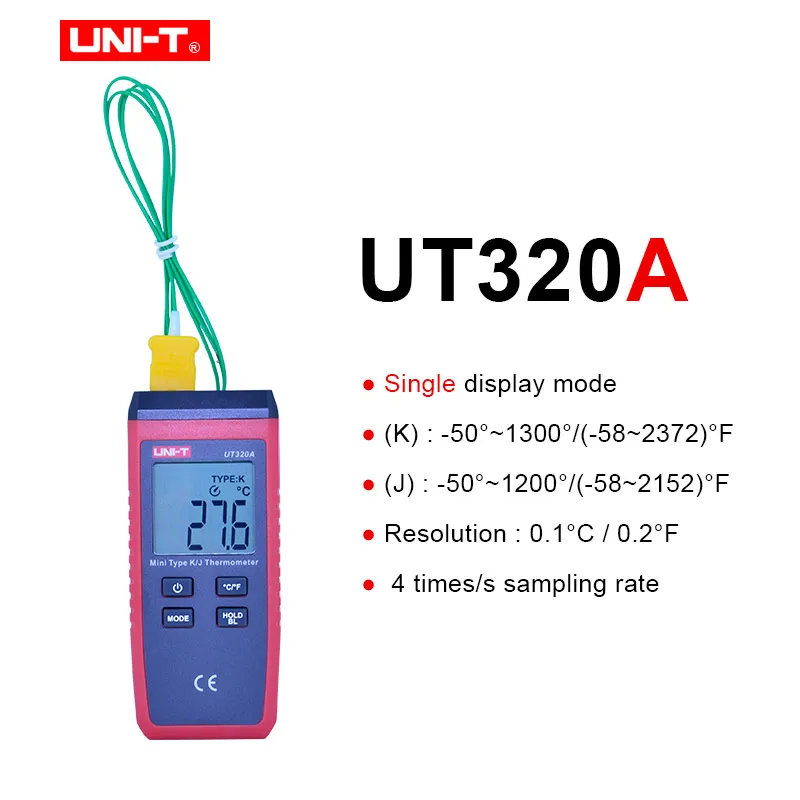 UNI-T UT320A UT320D термометр термопара мини контактный тип одноканальный/двухканальный K/J измеритель температуры Удержание данных Макс/мин/AVG - Цвет: UT320A