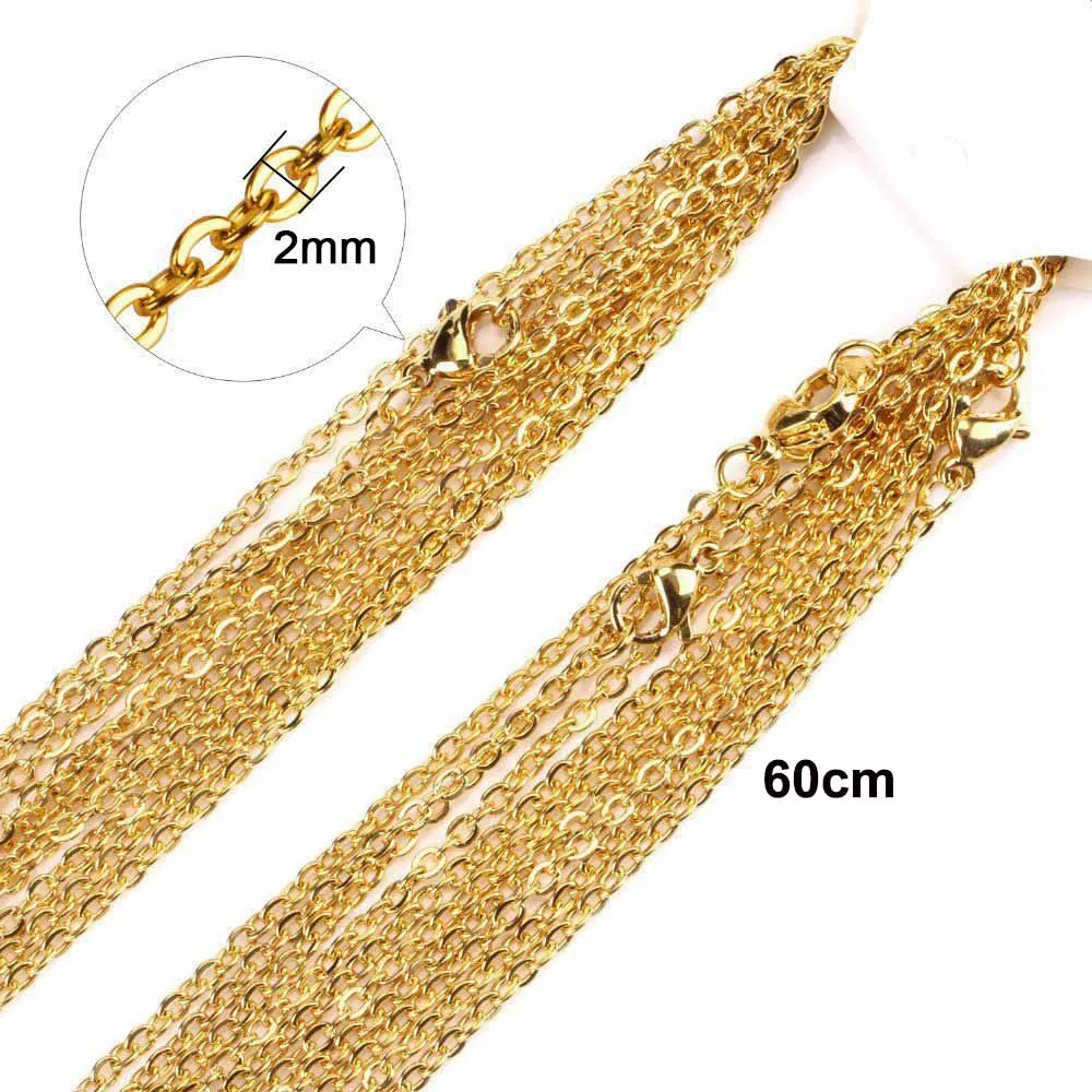 gold 2mm 60cm 5 шт./лот 316L нержавеющая сталь 45 см нержавеющая сталь звено цепи ожерелье золотой серебряный тон Модные Кабельные цепи ожерелье - Окраска металла: gold 2mm 60cm