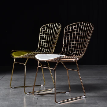 

Nordic Wind Ins Grid Chair Net Red Hollow Gold Dining Chair Back Chair Dressing Stool Wrought Iron Creative Home