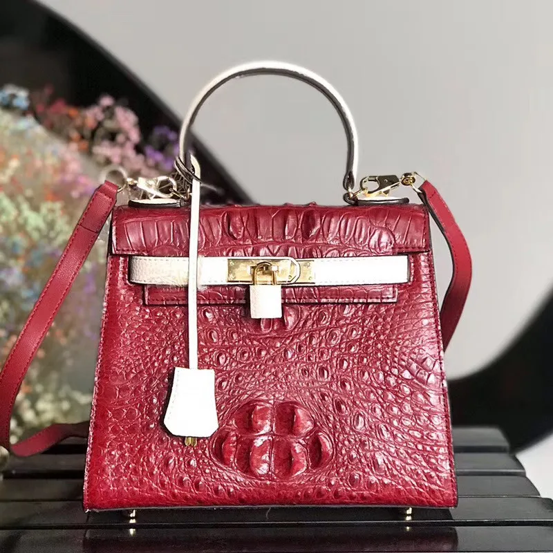 

Luxury Design Authentic Crocodile Skin Lock Closure Lady Handbag Female Cross Shoulder Bag Genuine Alligator Leather Women Purse