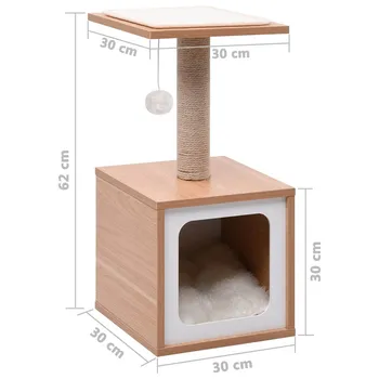 

Cat House Cute Cats Furniture 30 X 30 X 62 Cm Sleeping Area Pets Relaxing Apartment With Jute Scratching Post Scratcher Brown