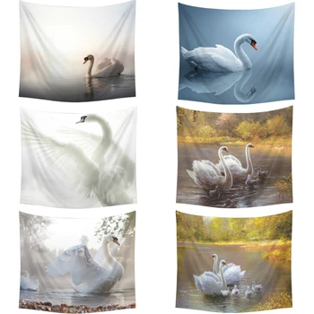 

Swan Print Tapestry Wall Hanging Blanket Bedspread Beach Mat Background Cloth Home Bedroom Art Carpet Decoration