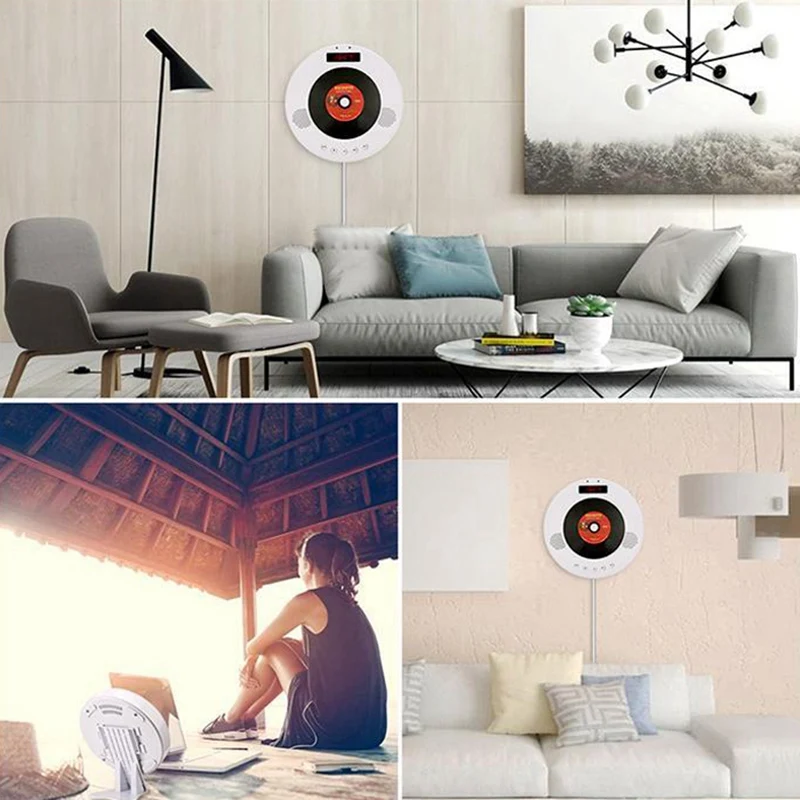 ABHU-Wall Mounted CD Player Surround Sound DVD Player Hifi FM Radio Bluetooth Portable Music Player Remote Control Support USB T