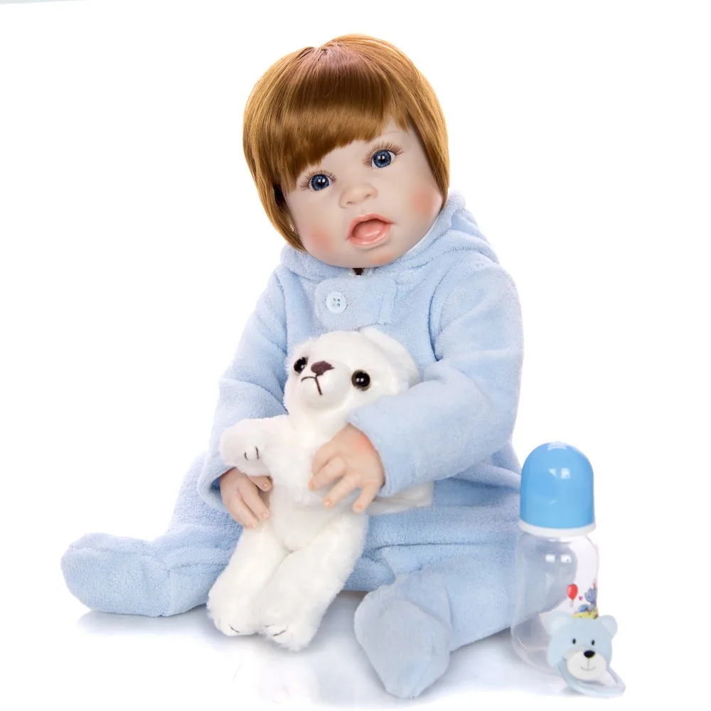55 см силиконовая кукла-младенец, мальчик коричневый парик bebe Новорожденные игрушки для девочек на день рождения уникальный подарок Детская модель Кукла
