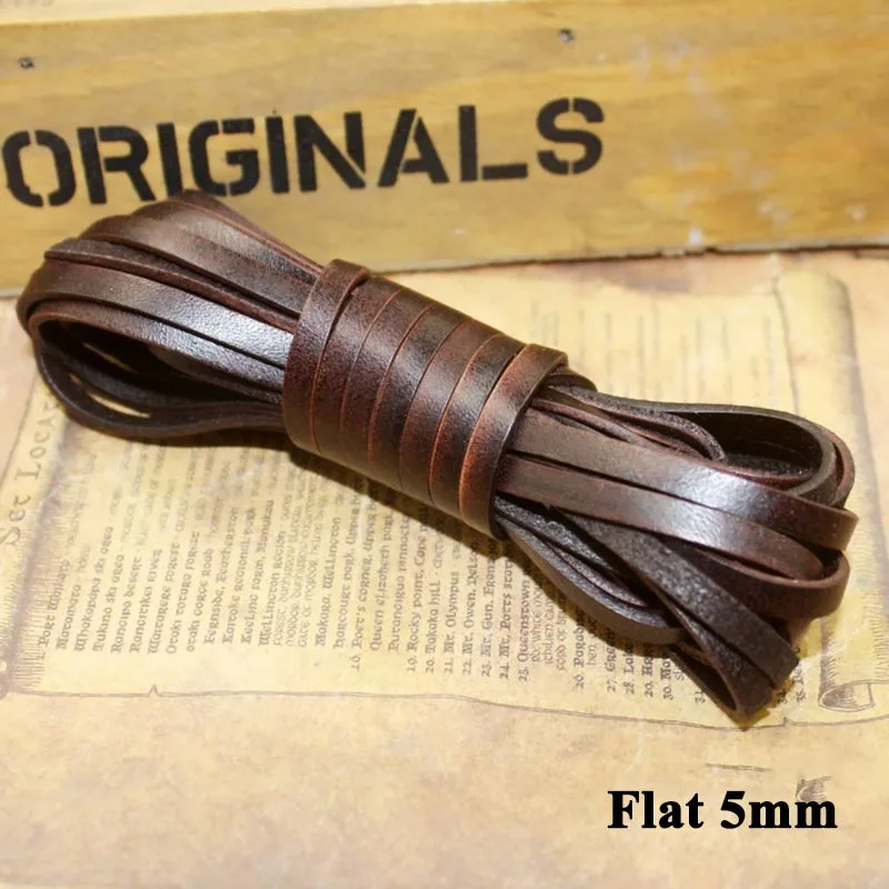 flat 5mm Meetee 1,5-10 мм, 5 метров, круглый плоский кожаный ремешок, сделай сам, браслет, ожерелье, ювелирное изделие, винтажный шнур из воловьей кожи, украшение ручной работы CD203 - Цвет: flat 5mm