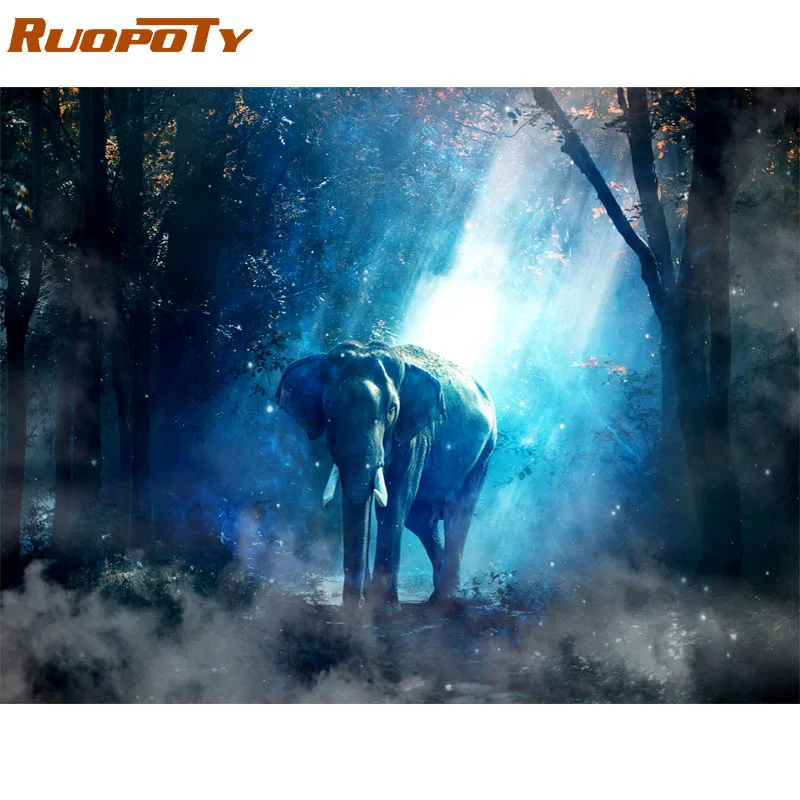 

RUOPOTY Frame DIY Painting By Numbers Kit Elephant Animals Paint By Numbers Modern Wall Art Picture For Home Decor Artwork 60x75
