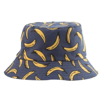 

Summer Outdoor Bucket Hat Unisex Summer Bucket Cap Banana Print Fishing Fisherman Hat Casual Fashion Flat Hats Navy Blue