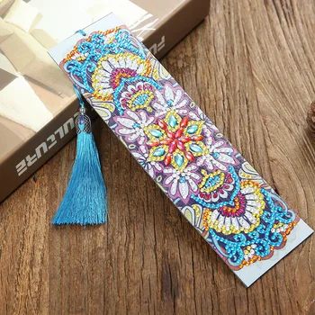 

5D DIY Mandala Pattern Diamond Painting Leather Bookmark Tassel Book Marks Special Shaped Diamond Embroidery Kit DIY Craft