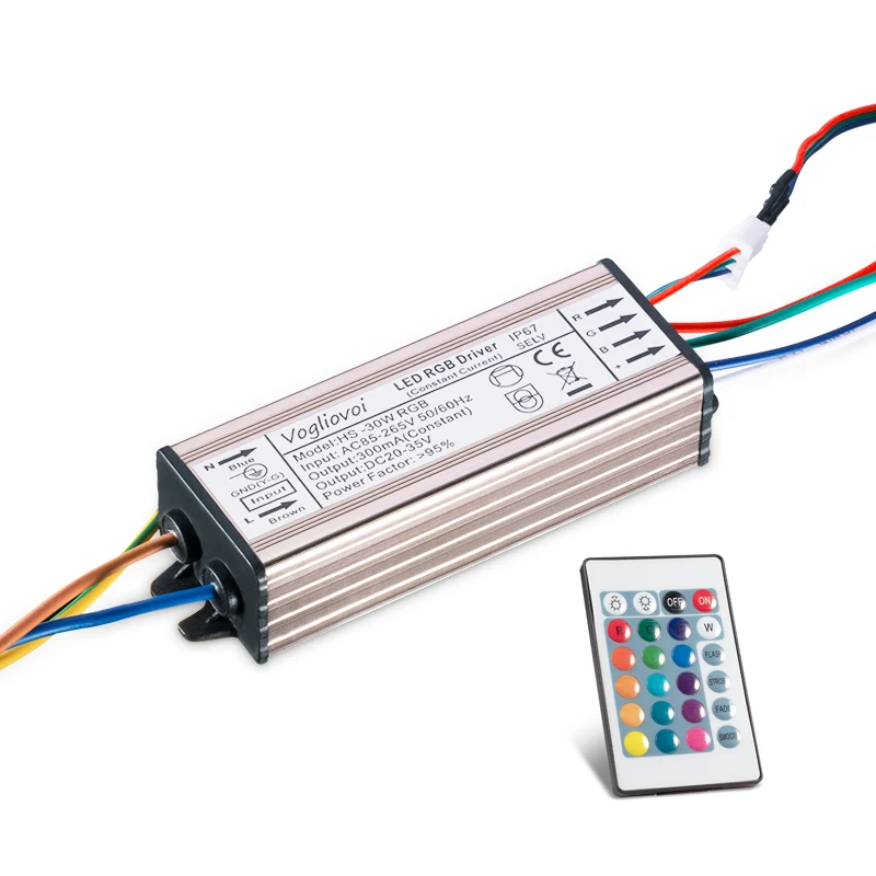 Vogliovoi цветная (RGB) трансформатор 30W 300MA DC20-42V Водонепроницаемый AC85-265V Алюминий