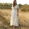 White Long Dress Women Elegant Floral Ruffle Sexy Deep V Neck Slit Dresses Summer Casual 2022 Blue Midi Clothes Ruched Trendyol ► Photo 1/6