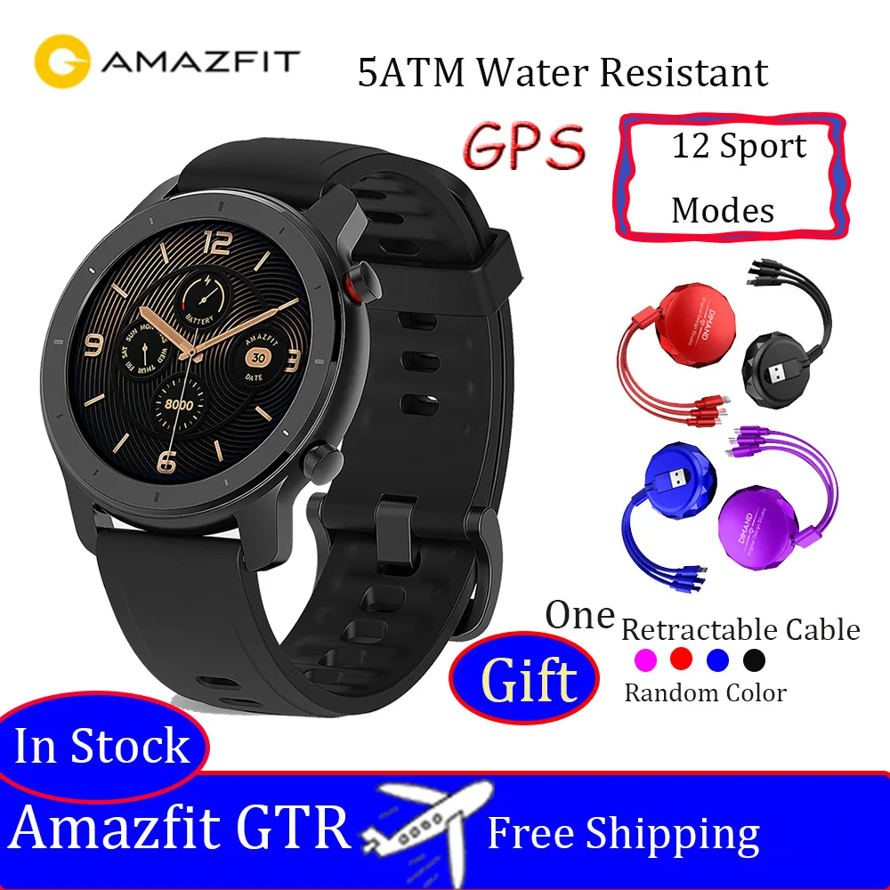 Amazfit GTR 42 мм Смарт часы 5ATM водонепроницаемые спортивные часы 12 дней батарея gps управление музыкой - Цвет: BLACK