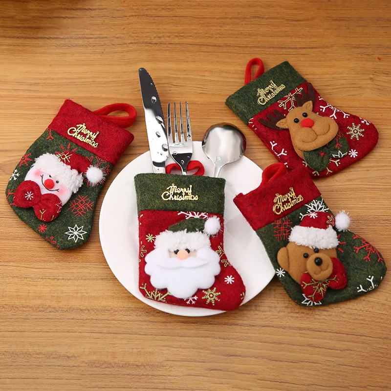 Рождественская Декоративная посуда держатель столовых приборов нож, вилка, набор ложек карман для кухонных приборов набор ножей и вилок Подарочный мешок Рождественский носок
