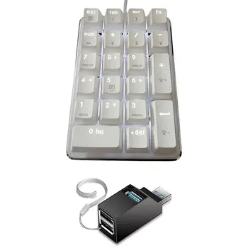 

1Pcs Mini 3-Port Usb 3.0 Hub for Pc Laptops & 1Pcs 21 Keys White Backlit Mechanical Numeric Keypad Numpad