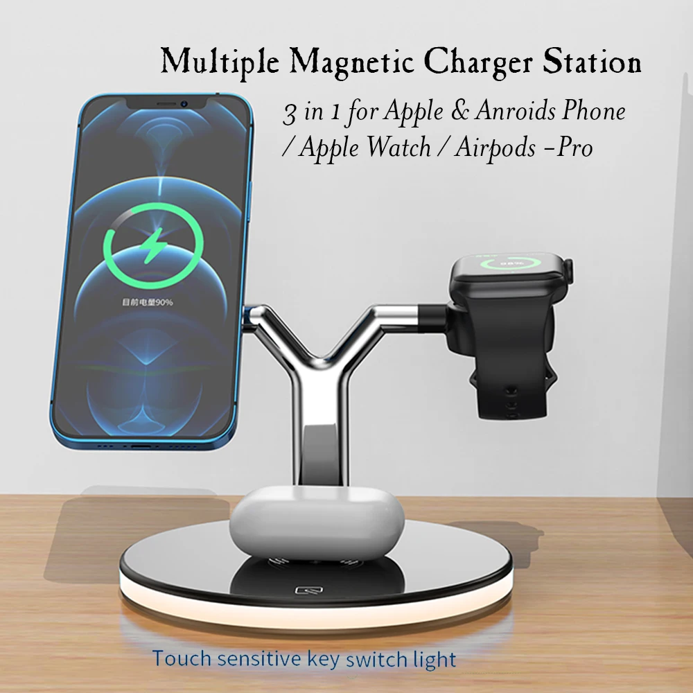 3 in 1 Mag. Safe Wireless Charging Station For iPhone 12 Pro Max Mini& Apple i Watch & Airpods/Pro Magnet Phone Stand Qi Charger