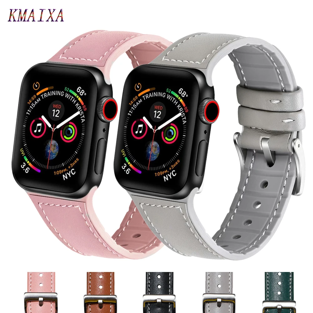 Ремешок из натуральной кожи для apple watch 5 4 ремешок 44 мм iWatch series 3 2 correa apple watch 42 мм 38 мм силиконовый ремешок для часов браслет