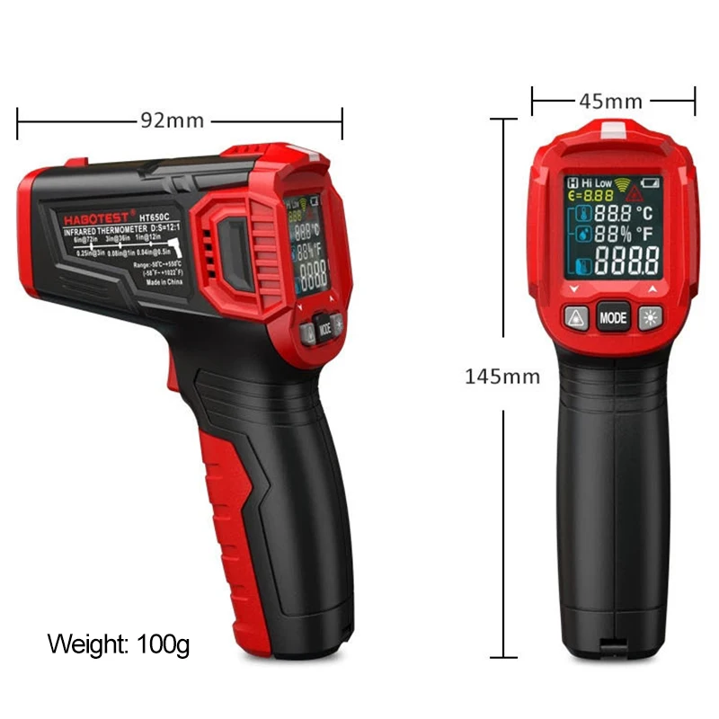 Infrared Thermometer LCD Display No-contact Digital Thermometers for Indoor Outdoor Home Cooking HT650A JA55