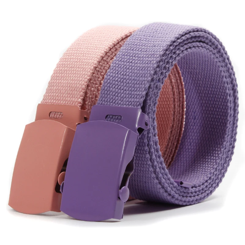 

Men Women Belts Automatic Fashion Nylon Metal Buckle Candy colors Canvas Youth Thicken Long Cloth Knitted Female Harajuku Waistb