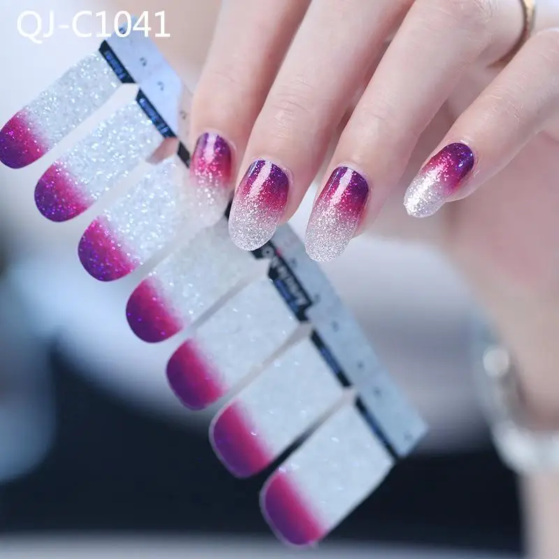 Блестящий Порошок градиентные цветные наклейки для ногтей накладные ногти лак стикер DIY самоклеющиеся клей для ногтей украшения красоты - Цвет: QJ-C-1041