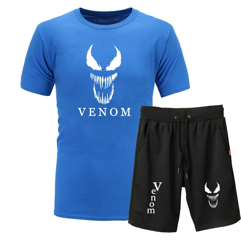 Летний популярный мужской комплект Venom футболки+ шорты хлопок короткий рукав повседневные мужские футболки venom мужской костюм из двух частей размера плюс S-XX