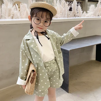 

ins hot girls clothes sets 2-7 years old children's clothing Cotton Korean dot print 2-piece suit spring and autumn coat+short