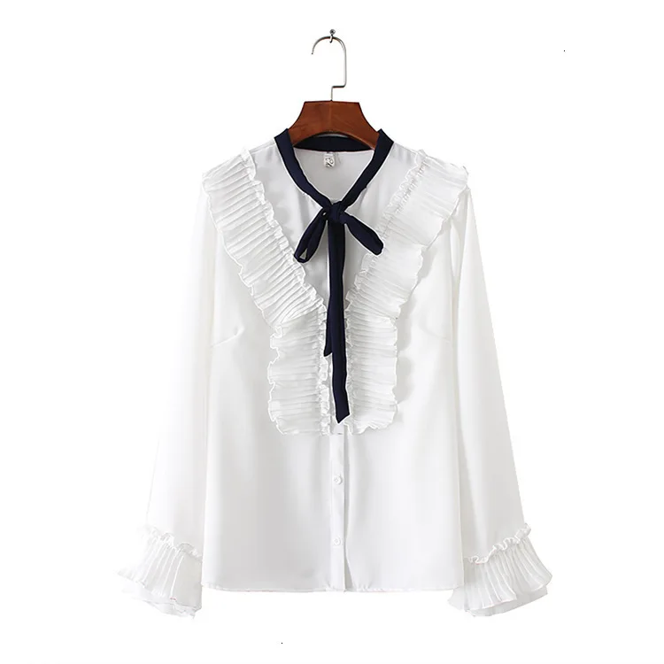 

Office Strike Blows Women Flare Mouths White Tunnel Button Down Shirts Female Elegant Top Spring Herfst Tops