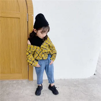 

Spring New Arrival korean style cotton casual plaid shirt with bottoming sleeveless T for fashion cute baby girls