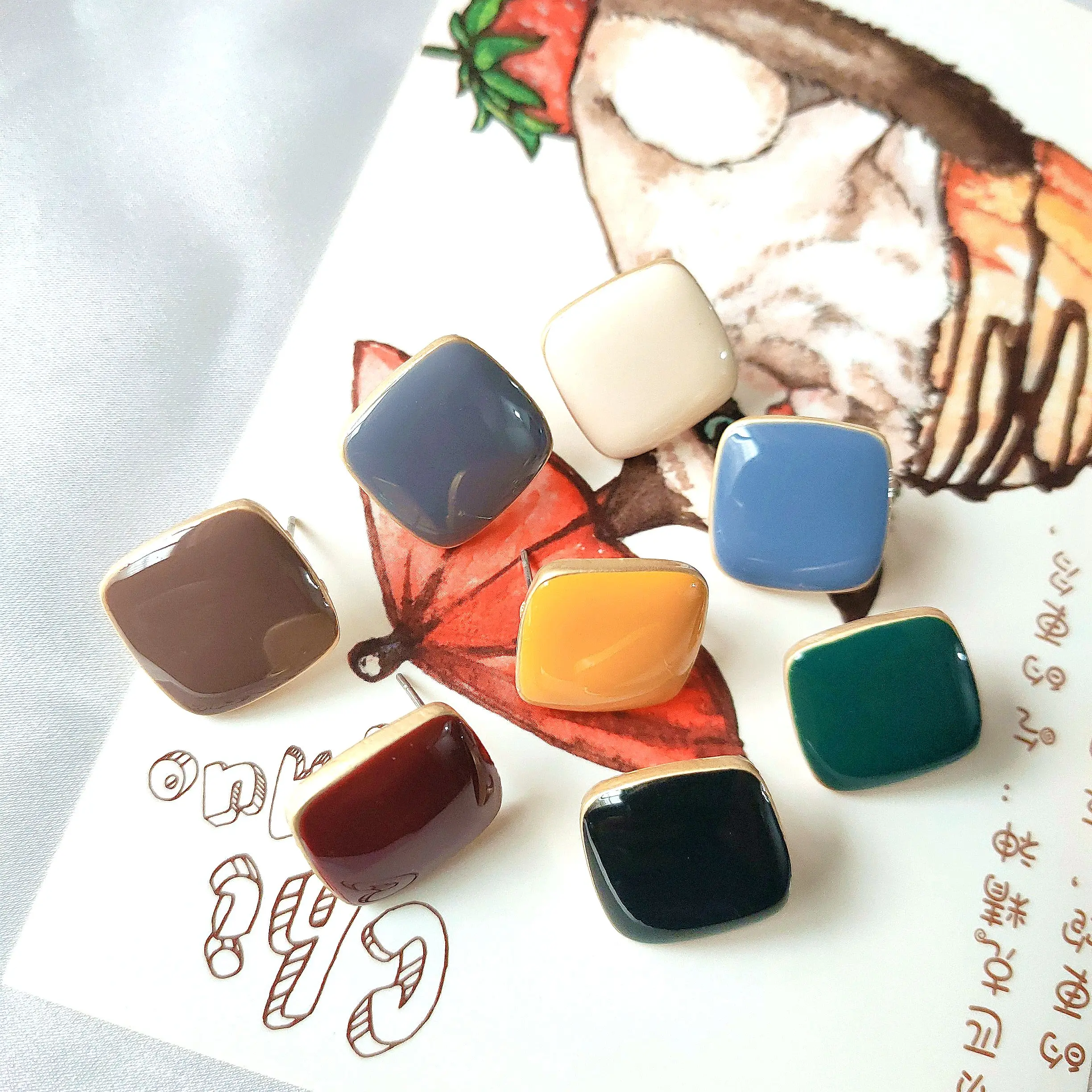 

Simple style dripping oil alloy Square earring settings handmade DIY earring accessories jewelry making 4 pieces / lot