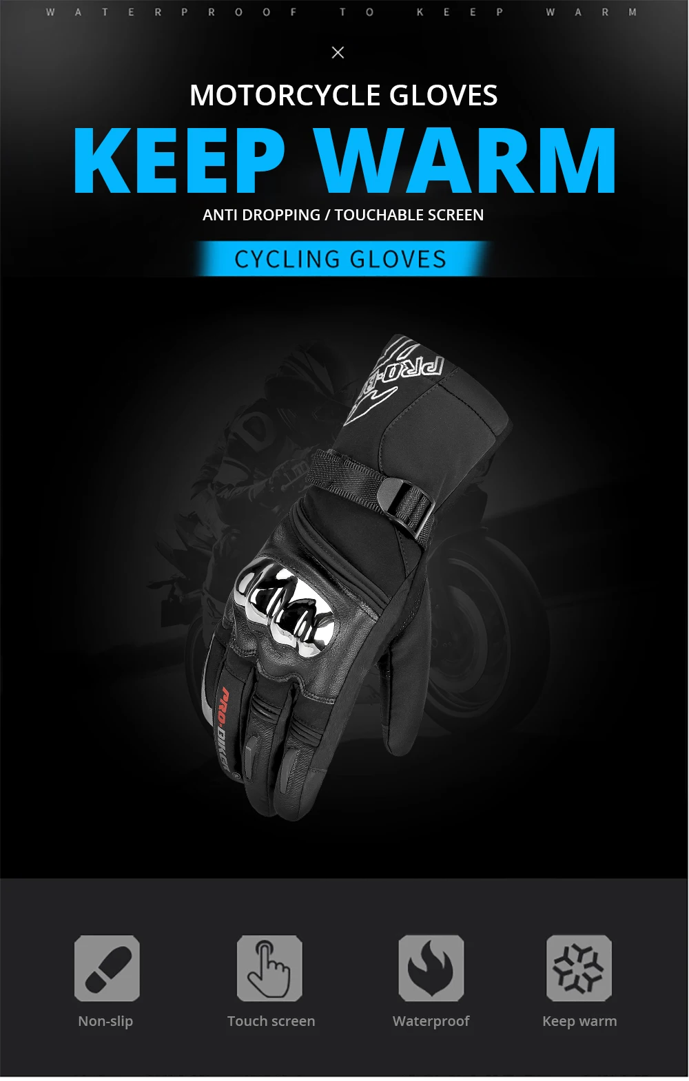 SUOMY Motorcycle Gloves Men Waterproof Windproof Winter Guantes Moto Gloves Touch Screen Motorbike Riding Gloves