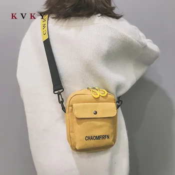 

Women's Korean Design Stitching Color Simple Canvas Bag Fashion Lady Cute Style Shoulder Mini Bags Portable Mobile Phone Pouch