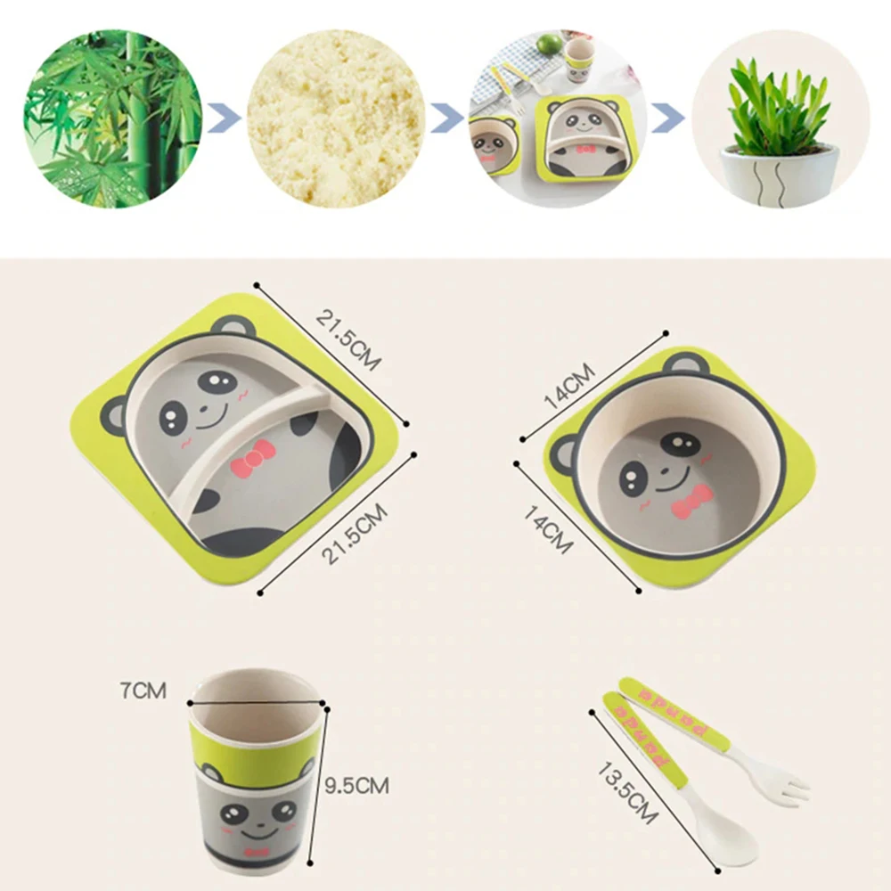 5pcs sets Dish Tableware Set Natural Bamboo Fiber Bowl With Cup Spoon Plate Fork Feeding Dishes for Kids Utensils wheat straw dish