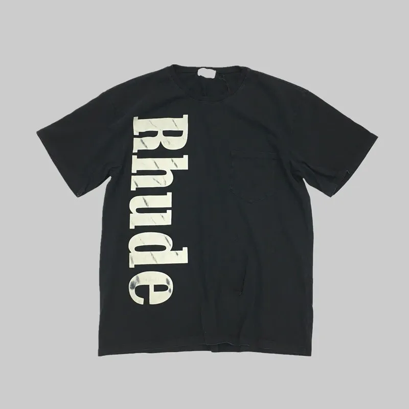 

2020 Rhude T-shirts Men Women Casual T-shirt Vertical Big font Logo Rhude Tee 1:1 High Quality Top Tee