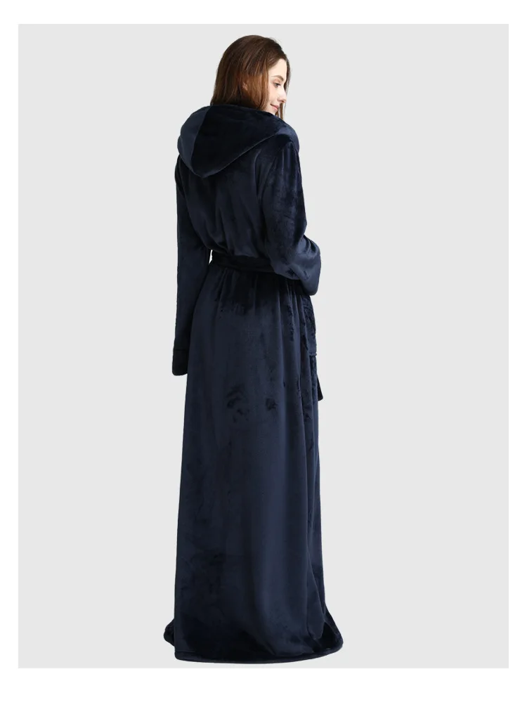 Фабричный бренд, женский зимний очень длинный теплый халат, халат, Женский мягкий фланелевый пеньюар, неглиже, большой размер, домашний халат с капюшоном
