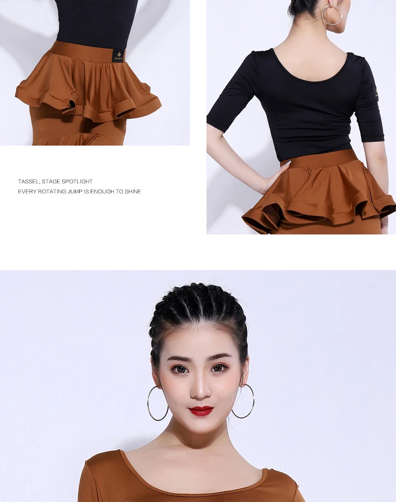 Latin Dance Tops Red/Black /Brown Shirts Adult Women Dancing Practice Clothes Stardand Ballroom Dance Tops Comfort Wear VDB275