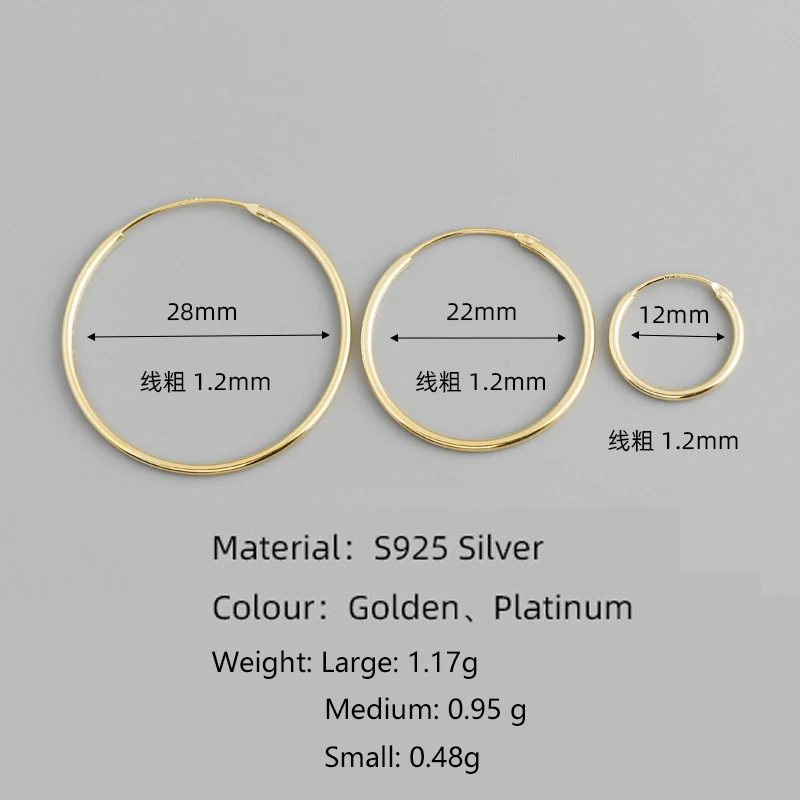 WOOZU Real 925 Sterling Silver Bohemian 12/22/28mm Circle Hoop Earrings For Women Party Girl Gothic Punk Rock Fine Jewelry Gifts hoop earrings silver earrings silver hoop earrings
