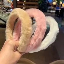 Bandeau en fausse fourrure de lapin pour femmes, couleur unie, en peluche, hiver, accessoires pour cheveux