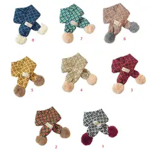 Корейский детский шарф с геометрическим рисунком и плюшевыми помпонами; вязаный мягкий шарф с перекрестным воротником; 40JF