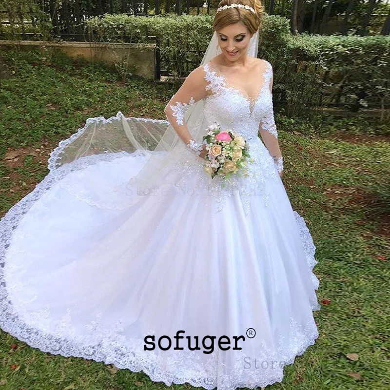 Белое винтажное платье с v-образным вырезом, Vestidos De Novia casamento, свадебные платья с длинными рукавами и иллюзией сзади, бальное платье, свадебная Кружевная аппликация, платье, Robe De Mariee