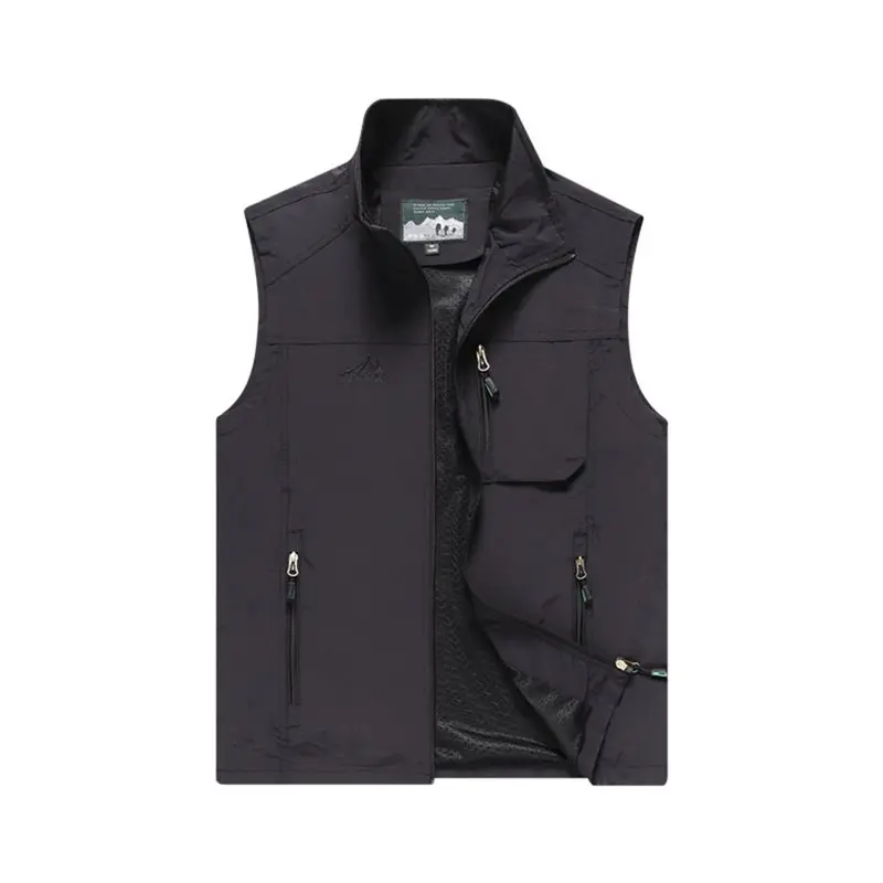

Stand Collar Patchwork Plain Zipper Men's Waistcoat 2019 Autumn New Oversize Windproof Vest Sleeveless Jacket Outwear M-6XL