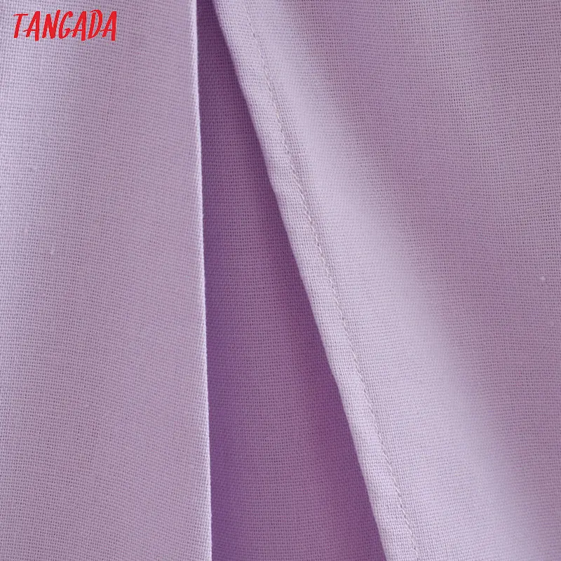 Tangada women lavender high waist midi skirt button decorate vintage office ladies elegant chic mid calf skirts 2XN65