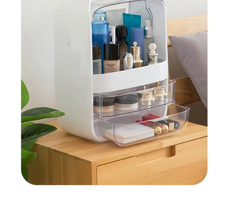Makeup Organizer Transparent Clamshell 2 Drawer Dressing Table Desktop Plastic Cosmetic Box Storage Containers Jewelry Holder