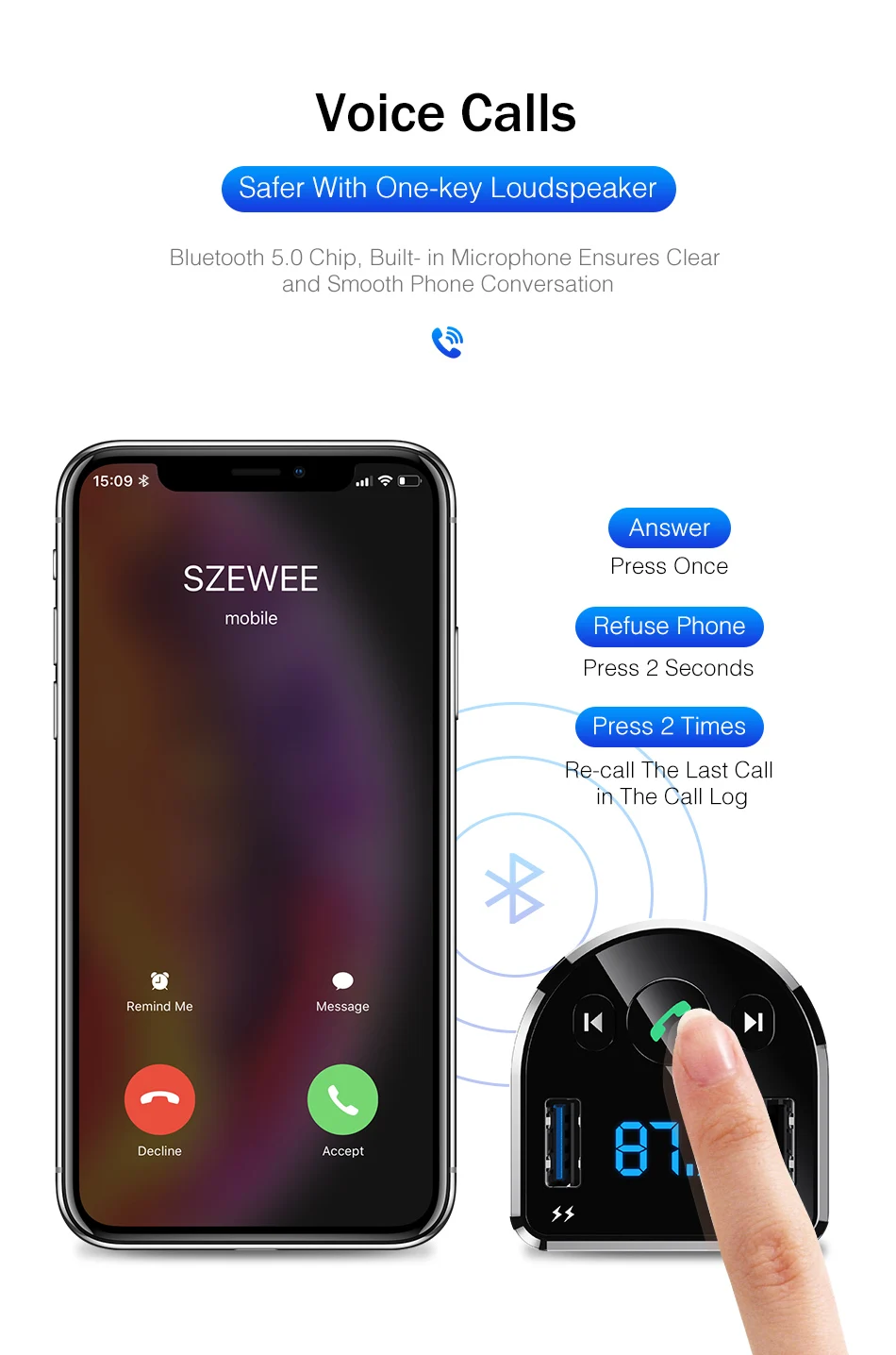 YKZ автомобильное зарядное устройство со светодиодом дисплей Bluetooth fm-передатчик 3.1A Быстрая зарядка зарядное устройство для samsung iPhone Dual USB Автомобильное зарядное устройство
