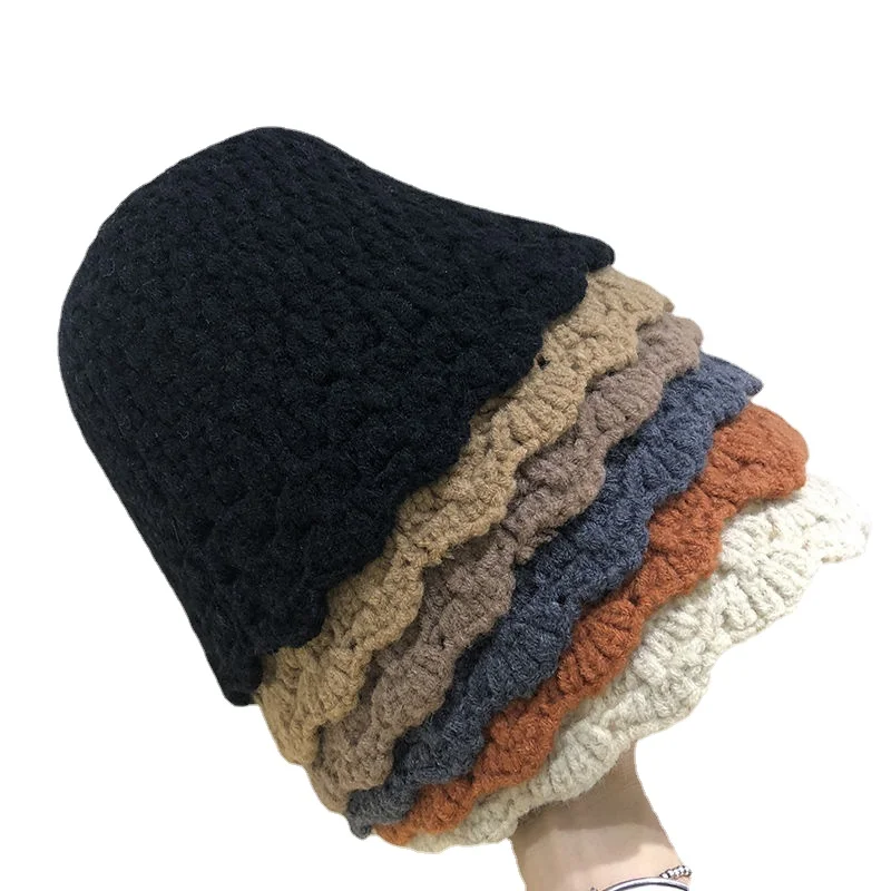 

Hand Crocheted Bucket Hat Women's Large Head Circumference Hat Round Face Versatile Thread Velvet Knitted Short Brim Hat Y022